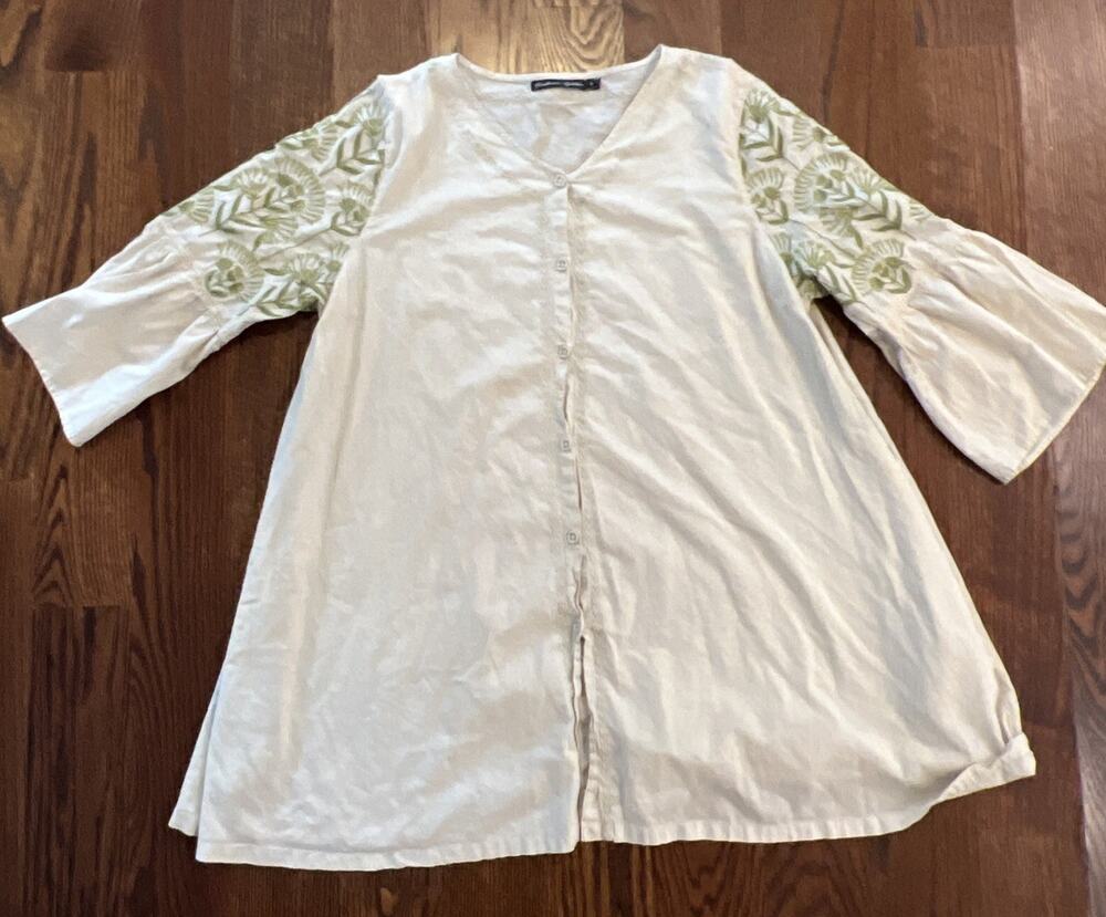 Gudrun Sjoden Tunic Long Sleeve Organic Cotton Blouse Size M Peasant Artsy Boho
